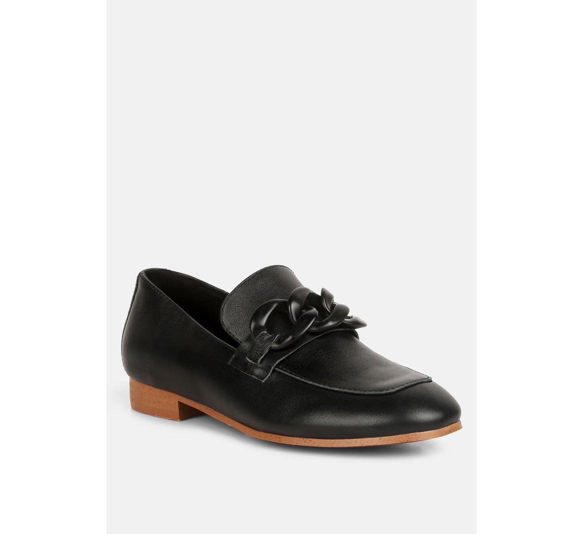 Merva Womens Chunky Chain Leather Loafers
