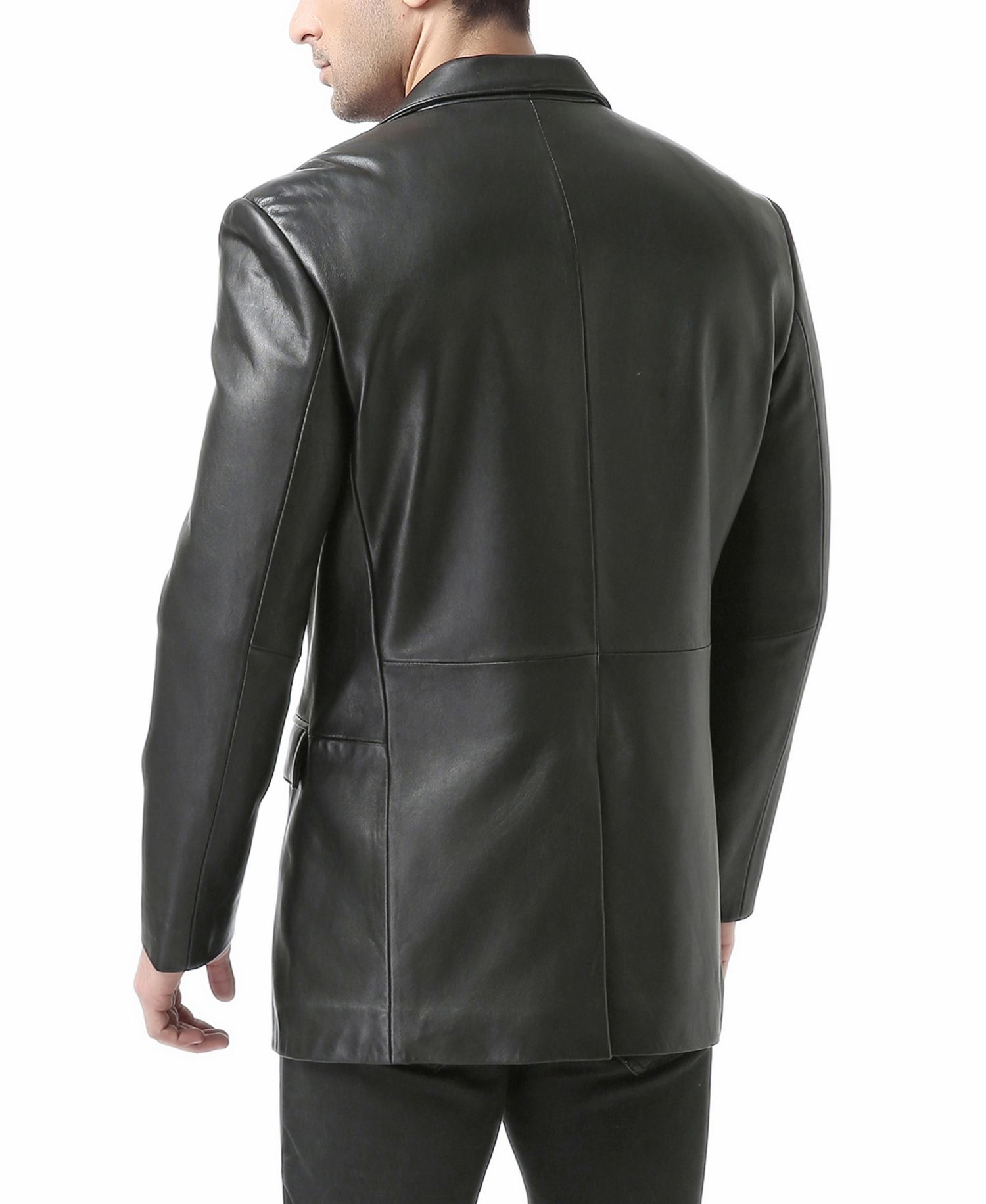 Men Classic Two-Button Leather Blazer - Short