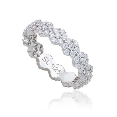 Suzy Levian Sterling Silver Cubic Zirconia Floral Eternity Band Ring - Silver 70$