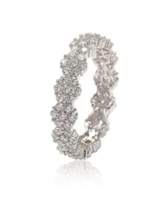 Suzy Levian Sterling Silver Cubic Zirconia Floral Eternity Band