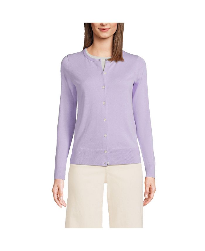 Lands' End Petite Fine Gauge Cotton Cardigan Sweater Macy's
