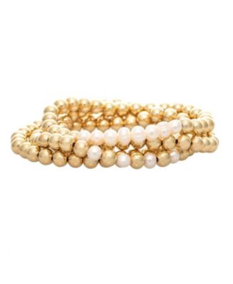 Polished Bead & Pearl Stretch Bracelet Set