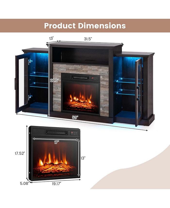 Costway Fireplace TV Stand with Led Lights & Electric Fireplace For 65" WallMounted TV Macy's