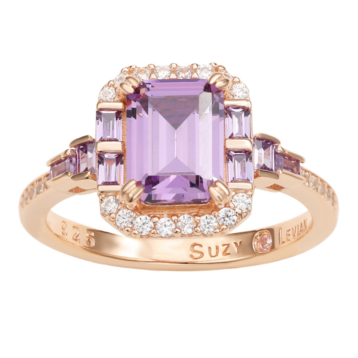 Suzy Levian New York Suzy Levian Sterling Silver Emerald Cut Cubic Zirconia Multi-Cut Center Stone Ring