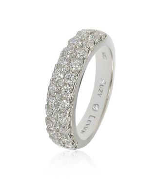 Suzy Levian White Cubic Zirconia in Sterling Silver Pave Half Eternity Ring