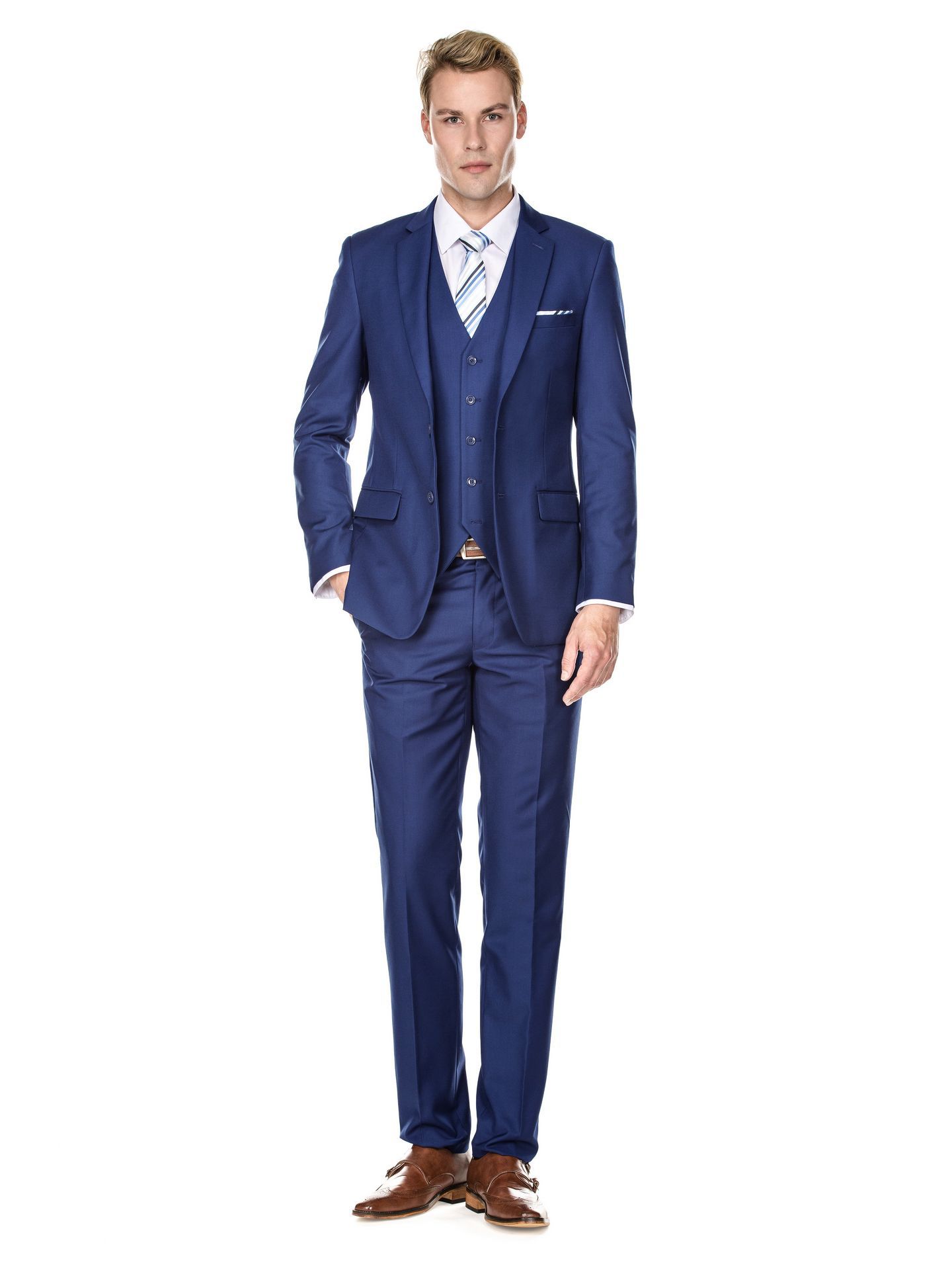 Мужские комплекты Braveman 3-Piece Premium Vested 3-Piece Slim Fit Suit, цвет: Синий — фото 1