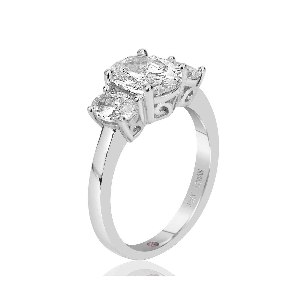 Suzy Levian New York Suzy Levian SterlingWhite Oval Cut Cubic Zirconia 3-Stone Center Stone Ring - Silver