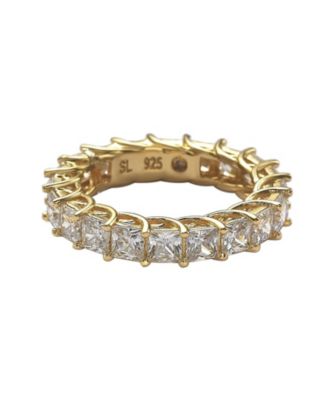 Suzy Levian Sterling Silver Princess Cut Cubic Zirconia Wave Setting Eternity Band