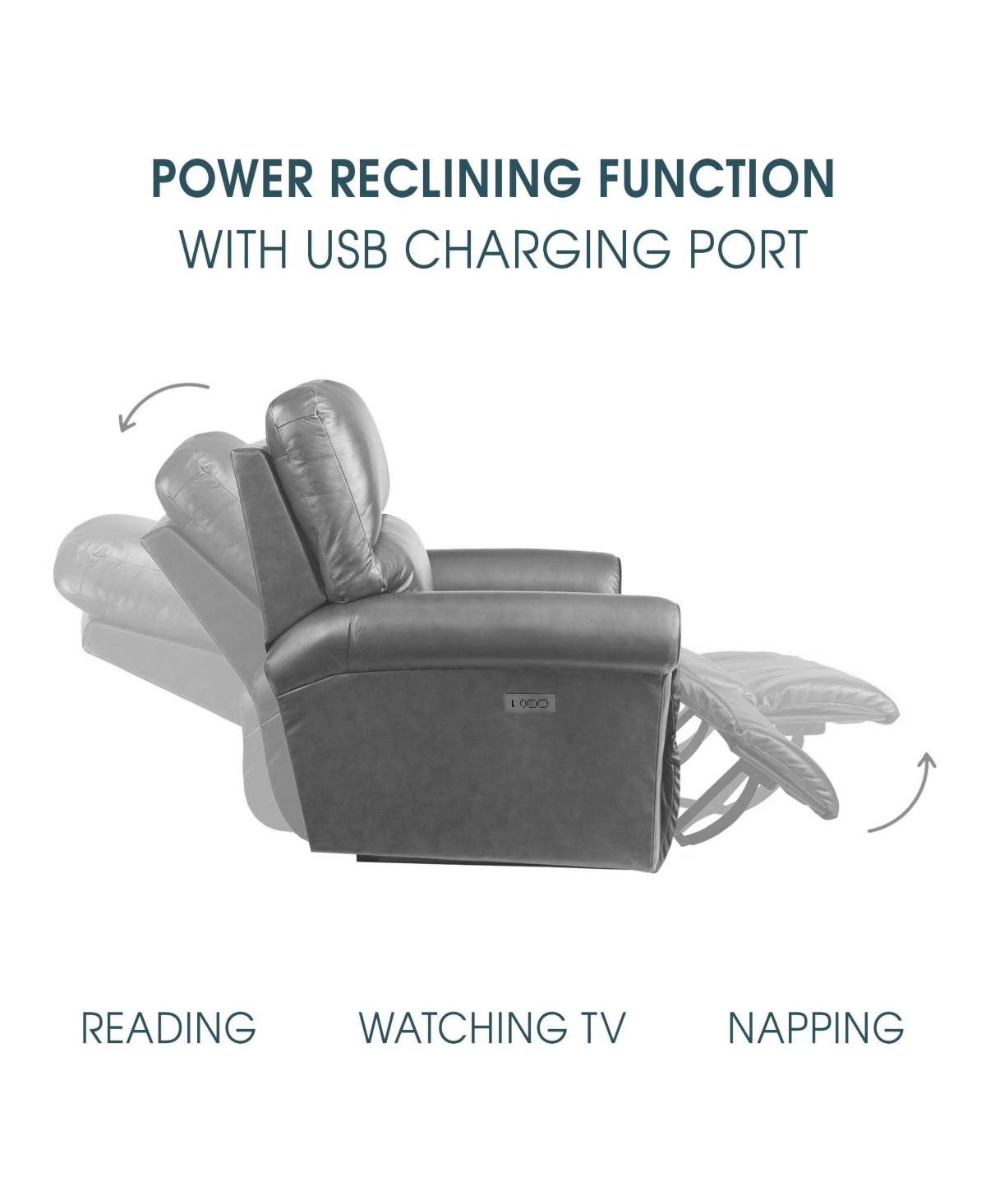 Armen Living Claude 83" Genuine Leather In Dual Power Headrest And Lumbar Support Reclining Sofa In Light Gray