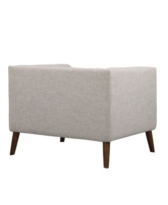 Hudson 39" Linen and Walnut Legs in Mid-Century Button-Tufted Chair