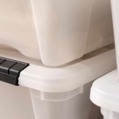 6 Pack 12qt Plastic Storage Bin with Lid and Secure Latching Buckles, Pearl