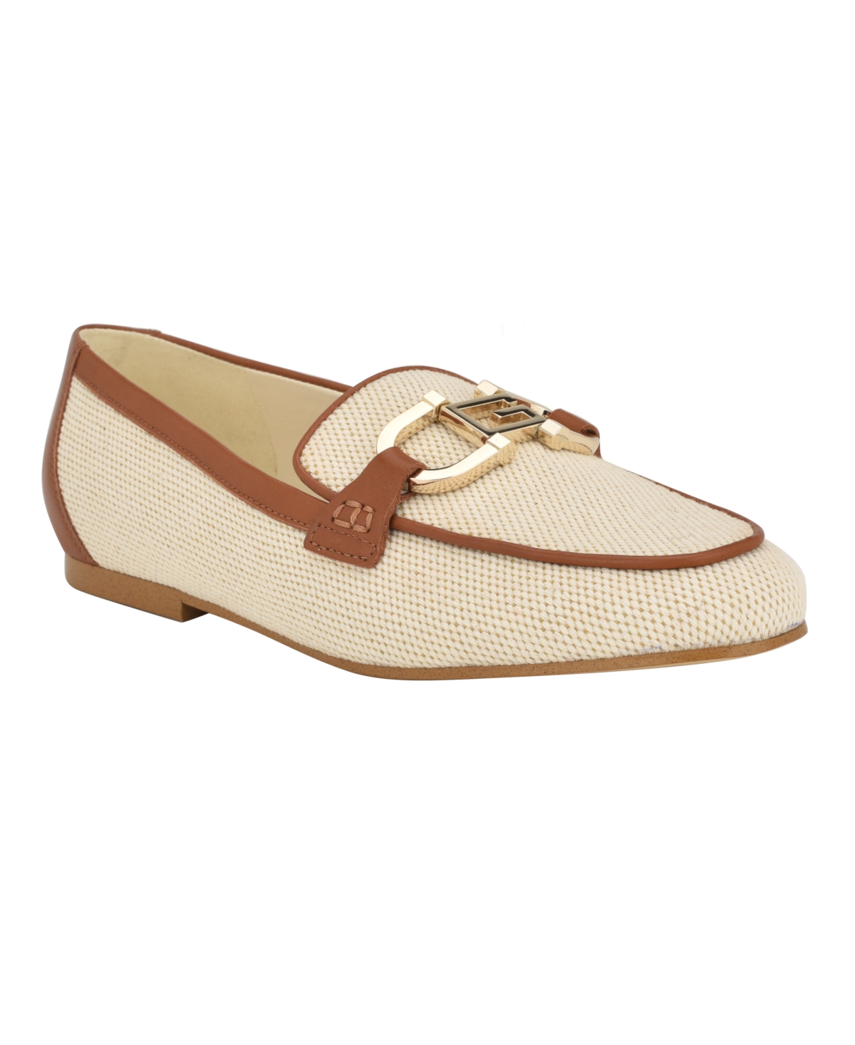 Women's Isaac Slip On Flat Loafers with Hardware - Light Natural, Brown Leather