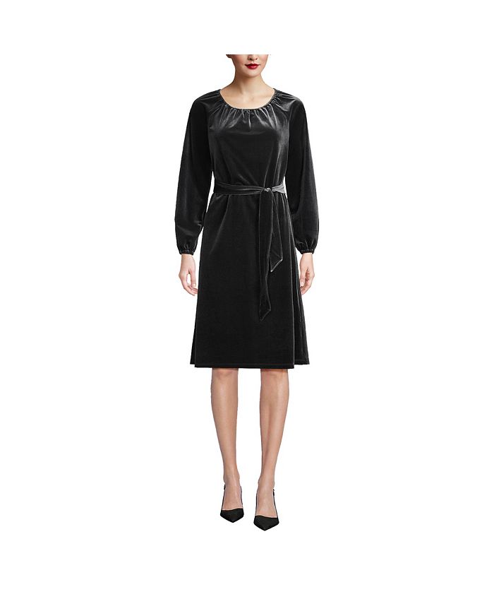 Lands' End Women's Velvet Peasant Knee Length Dress - Macy's