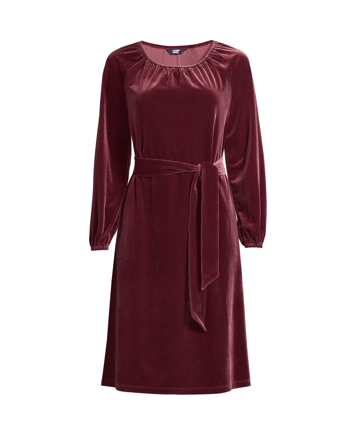 Women's Velvet Peasant Knee Length Dress - Rich burgundy