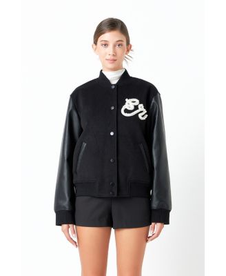 Women's Pearl Trim Bomber Jacket