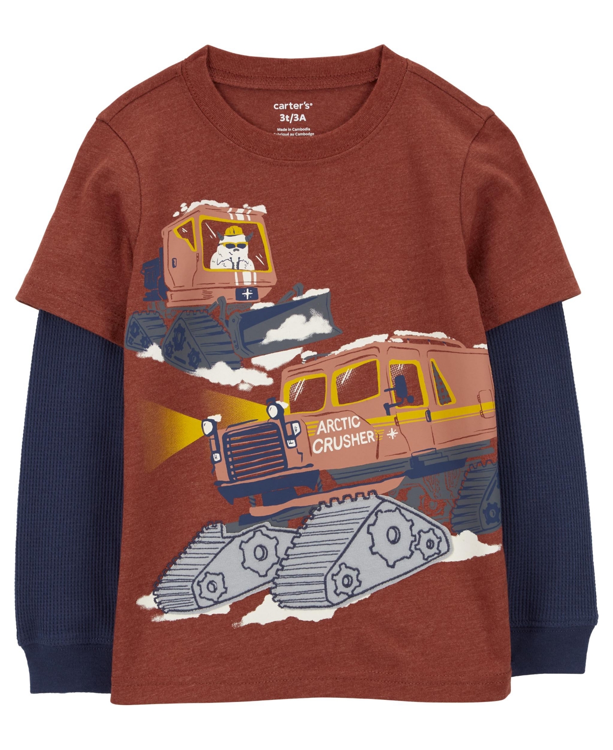 Carter's Babies' Toddler Boys Snow Plow Layered Look Long Sleeve T-shirt In Brown