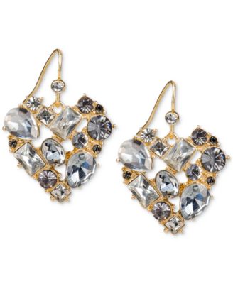Patricia Nash - Gold-Tone Mixed Cut Multi-Stone Heart Drop Earrings