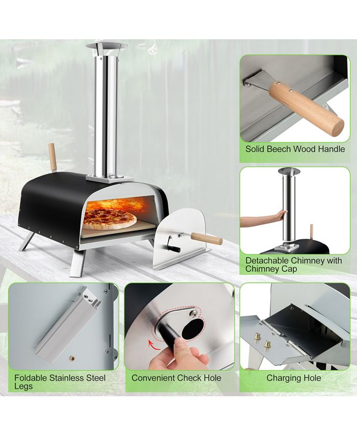 Sugift portable stainless steel outdoor pizza oven with 12 inch pizza