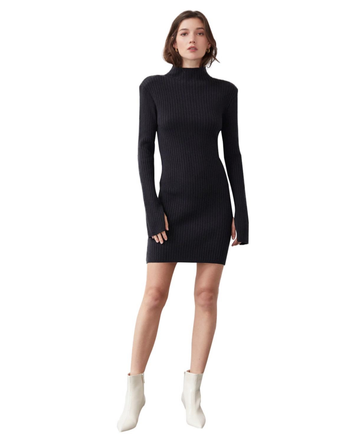 Women's Iliana Mock Neck Ribbed Sweater Mini Dress - Black