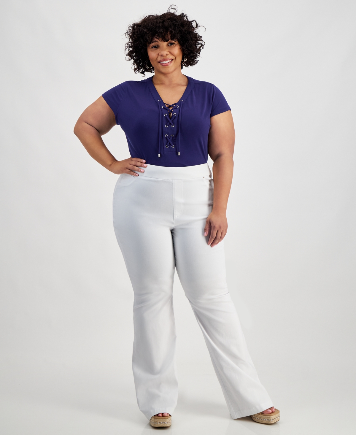 Inc International Concepts Plus Size High Rise Flared Pants, Created For Macy's In Bright White