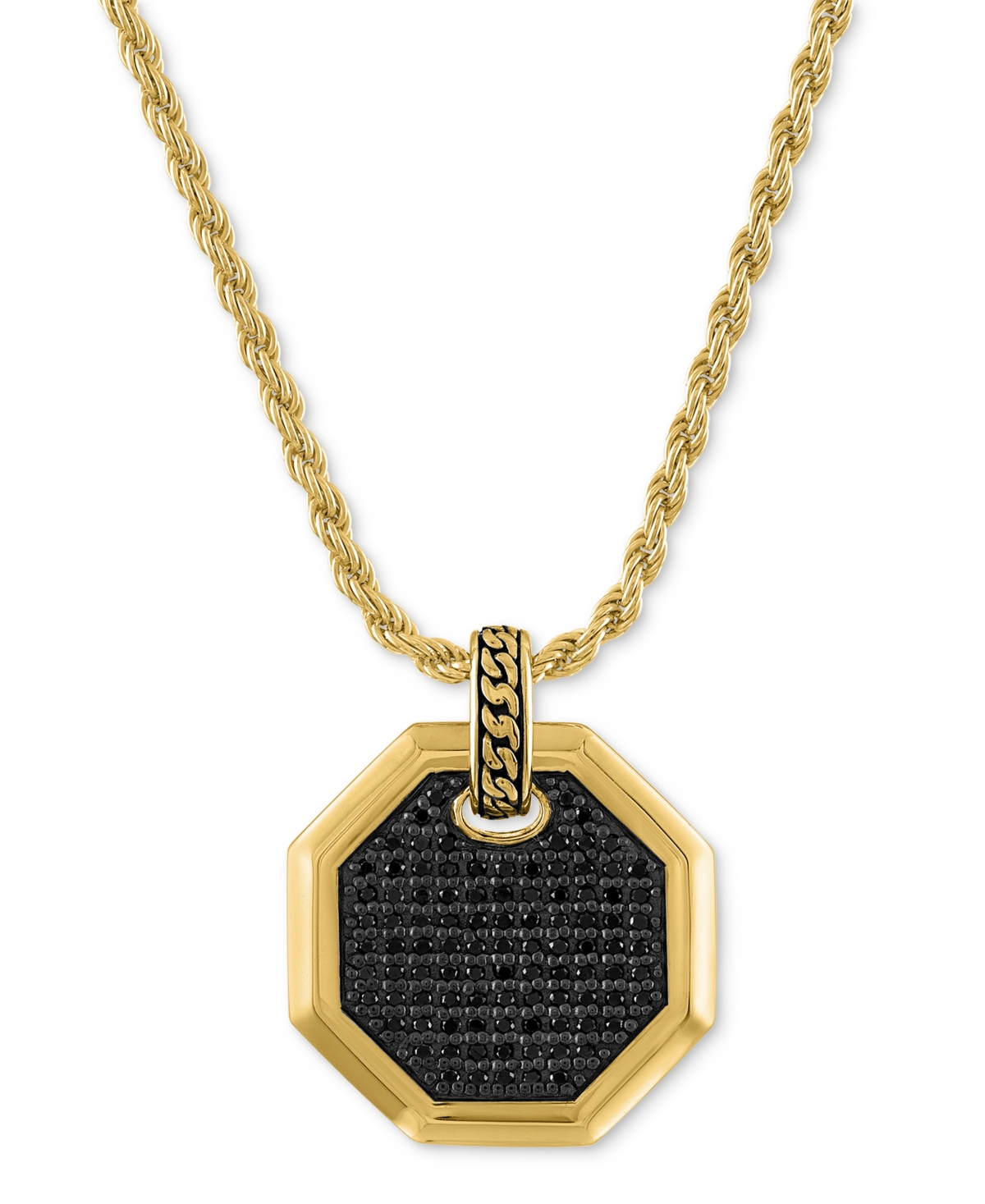 Esquire Men's Jewelry Black Diamond Octagon 22" Pendant Necklace (1/2 Ct. T.w.) In 14k Gold-plated Sterling Silver, Create In Gold Over Silver