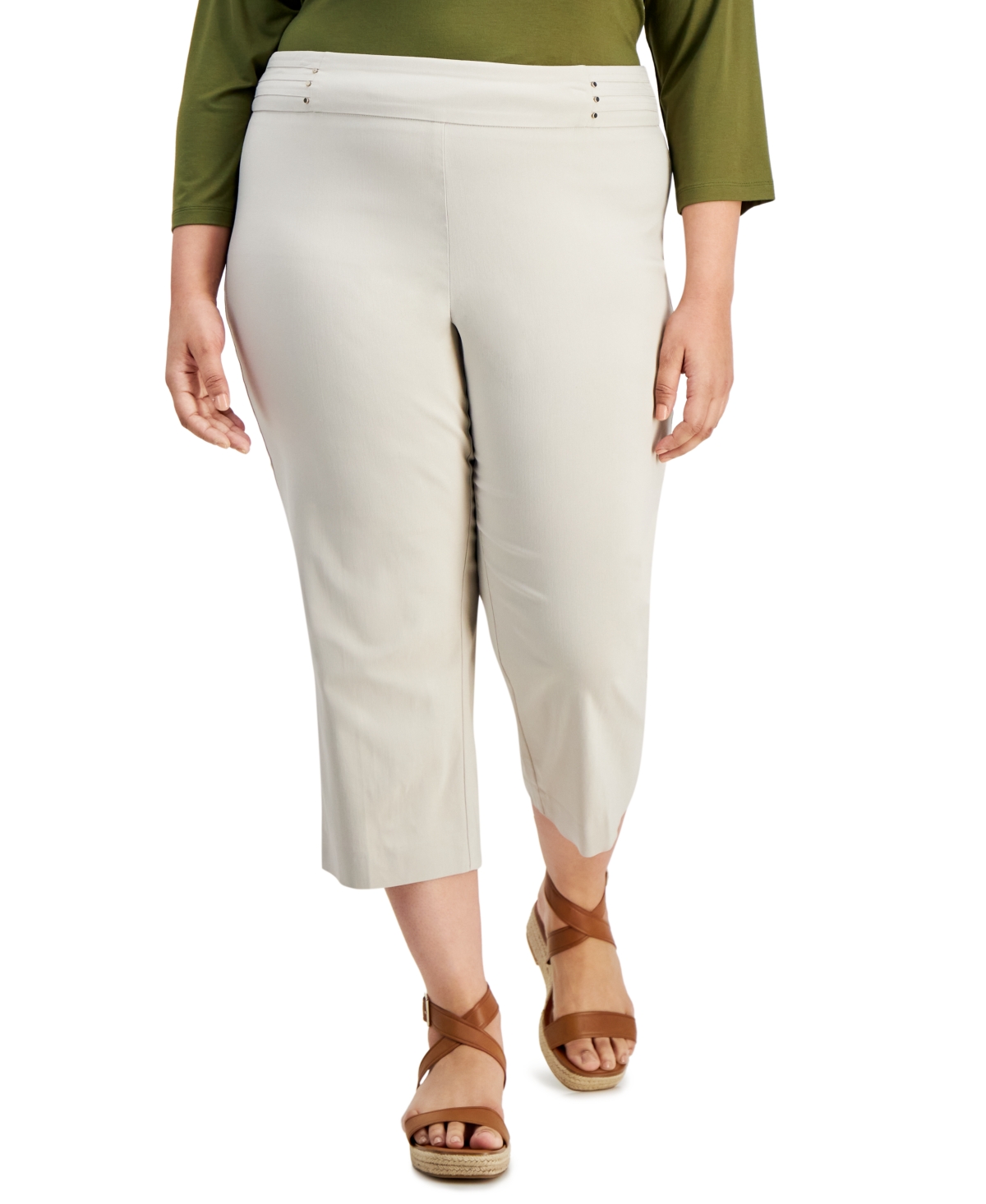 Jm Collection Plus Size Tummy Control Pull-on Capri Pants, Created For Macy's In Stone Wall