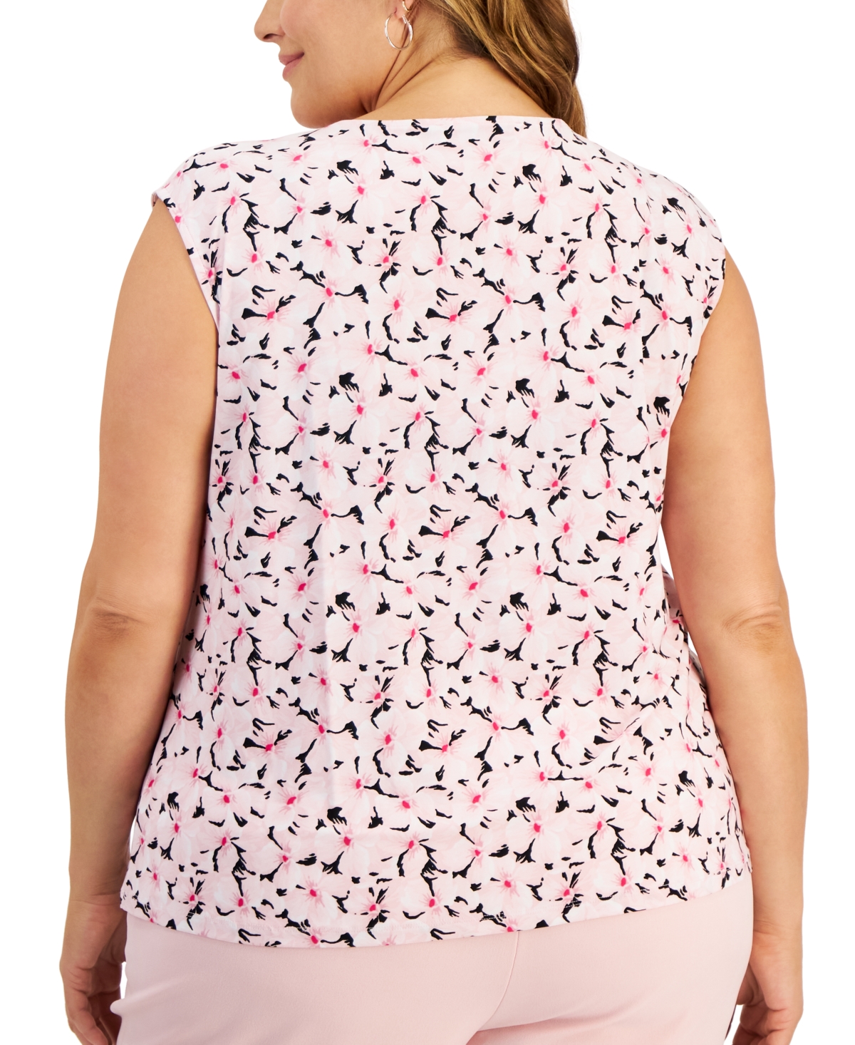 Shop Kasper Plus Size Floral-print Keyhole Top In Tutu Pink Multi