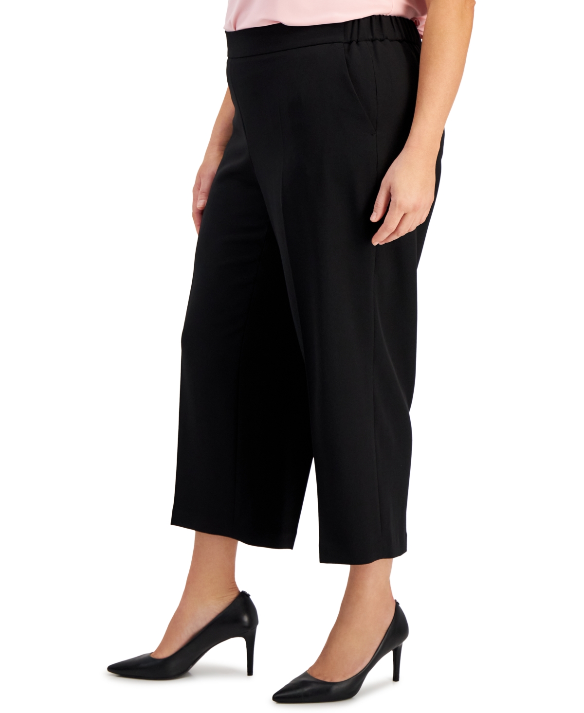 Shop Kasper Plus Size Pull-on Straight-leg Ankle Pants In Black