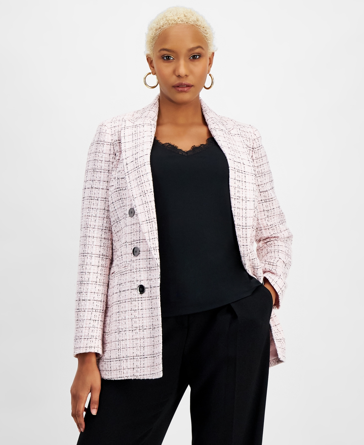 Women's Tweed Open-Front Blazer, Created for Macy's - Rosebud Multi