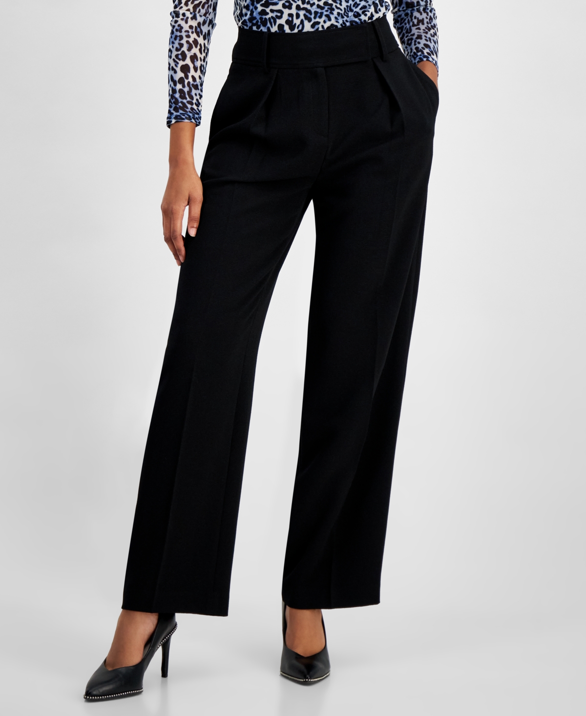 Bar Iii Women's Tab-waist Pleated Trousers, Created For Macy's In Black