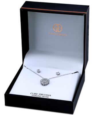 2-Pc. Set Cubic Zirconia Heart Pendant Necklace & Solitaire Stud Earrings, Created for Macy's