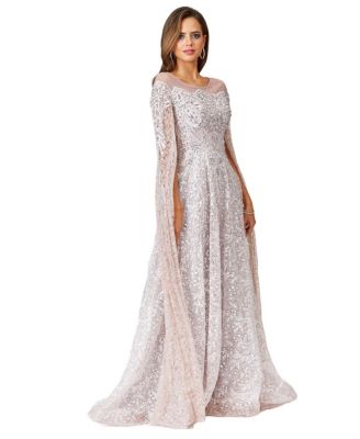 Women's Lace Gown with Dramatic Cape Sleeves