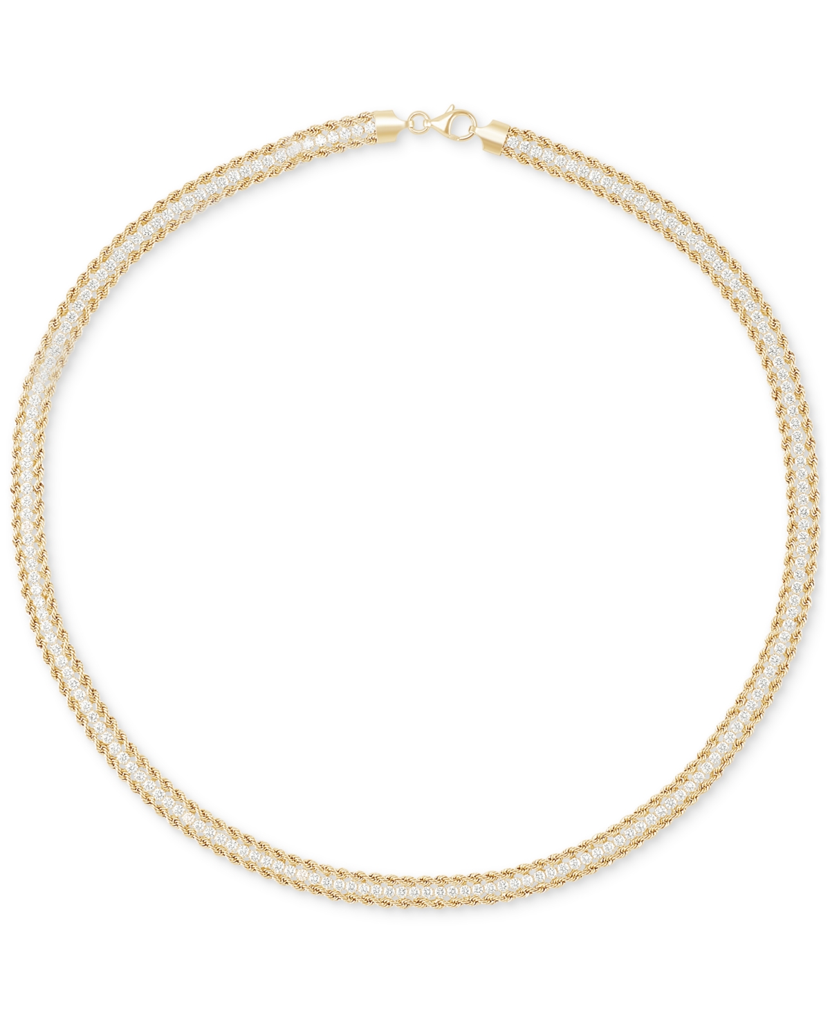 Cubic Zirconia Rope Link 18" Collar Necklace in 14k Gold - Yellow Gold