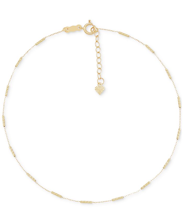 Macy's Textured Cylindrical Bead Ankle Bracelet in 14k Gold Macy's