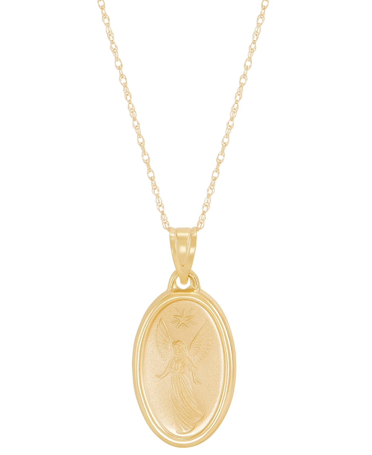 Macy's Angel Prayer Oval Medallion 18" Pendant Necklace In 10k Gold In Yellow Gold