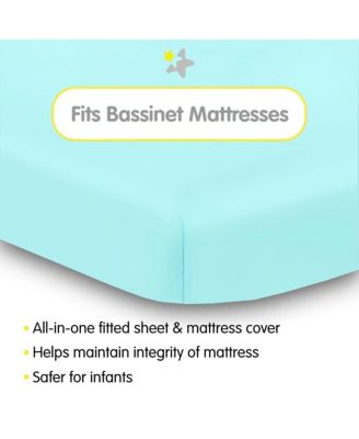 All-in-One Fitted Sheet & Waterproof Cover for 33" x 15" Bassinet Mattress (2-Pack)