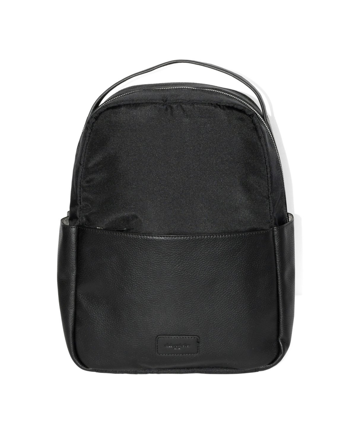 Leather Trim Double Entry Laptop Backpack - Black