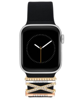 Womens Black Textured Silicone Band With Band Candy Slider Charms Designed For 38 40 41mm Apple Watch