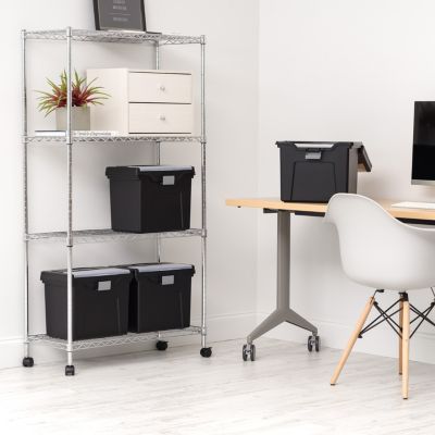 Letter Size Portable File Box with Organizer Lid, Black