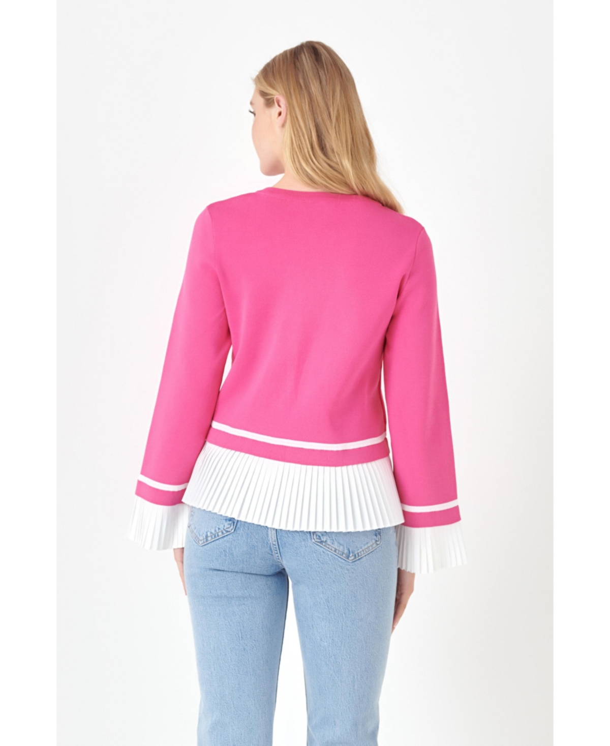 Women's Mixed Media Pleated Knit Top -white
