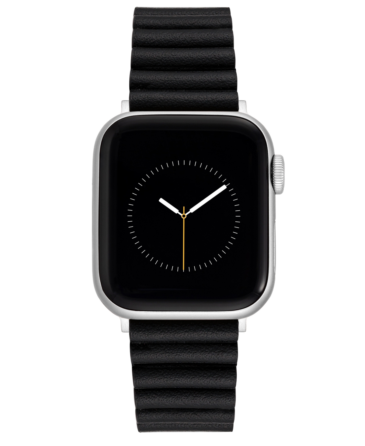 Women's Black Polyurethane Leather Band Compatible with 42mm, 44mm, 45mm, Ultra and Ultra 2 Apple Watch - Black, Silver-Tone