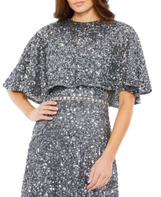 Women's Embellished Cape High Neck Midi Dress