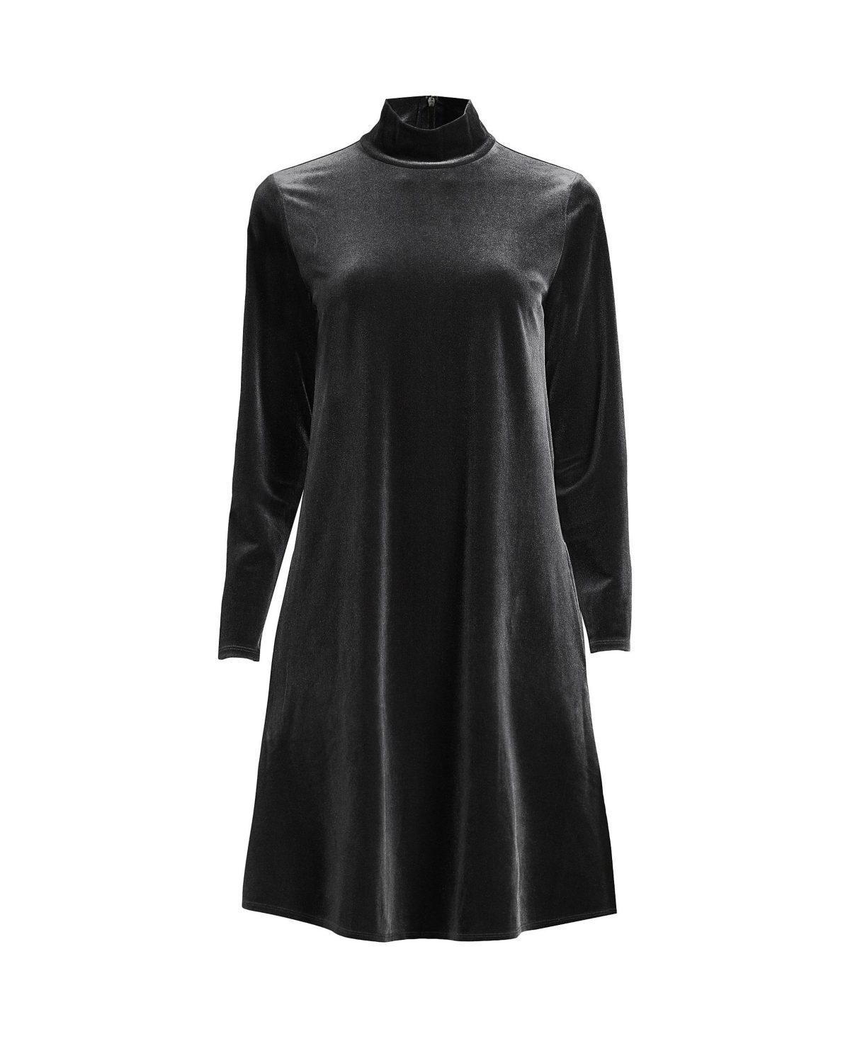 Women's Plus Size Long Sleeve Velvet Turtleneck Dress - Black