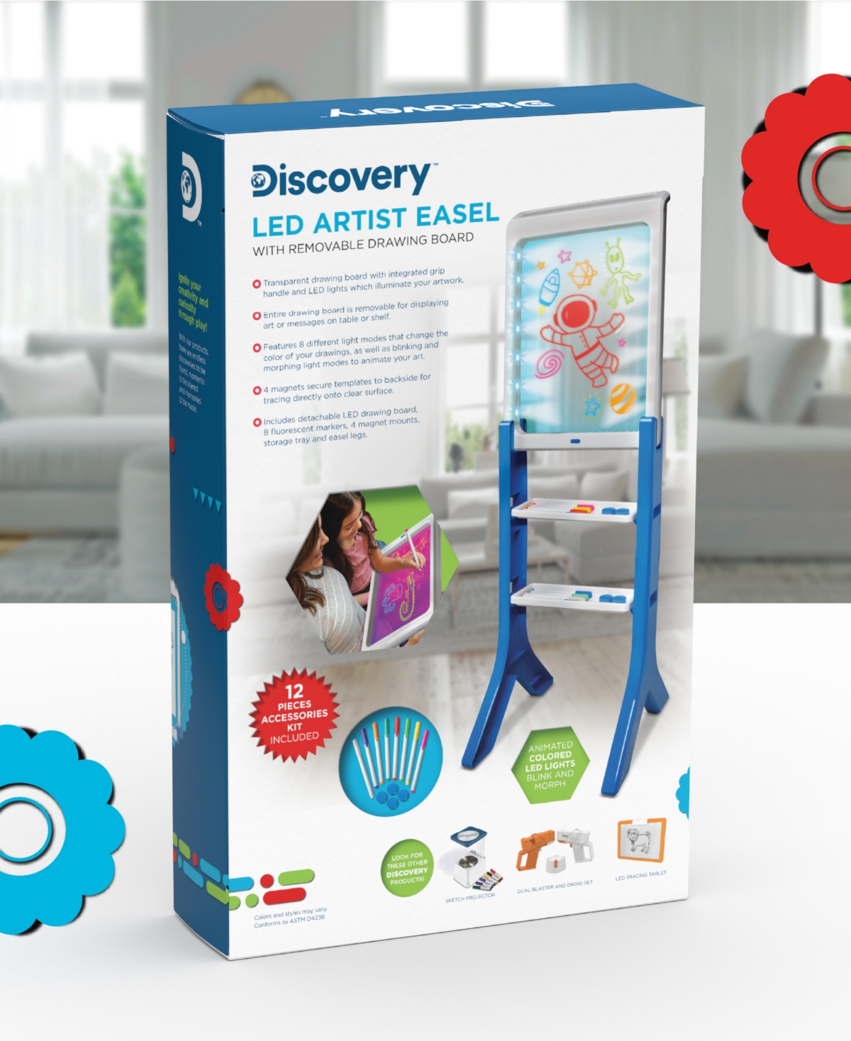 Discovery Kids Led Artist Easel with Removable Glow in the Dark Portable Tablet