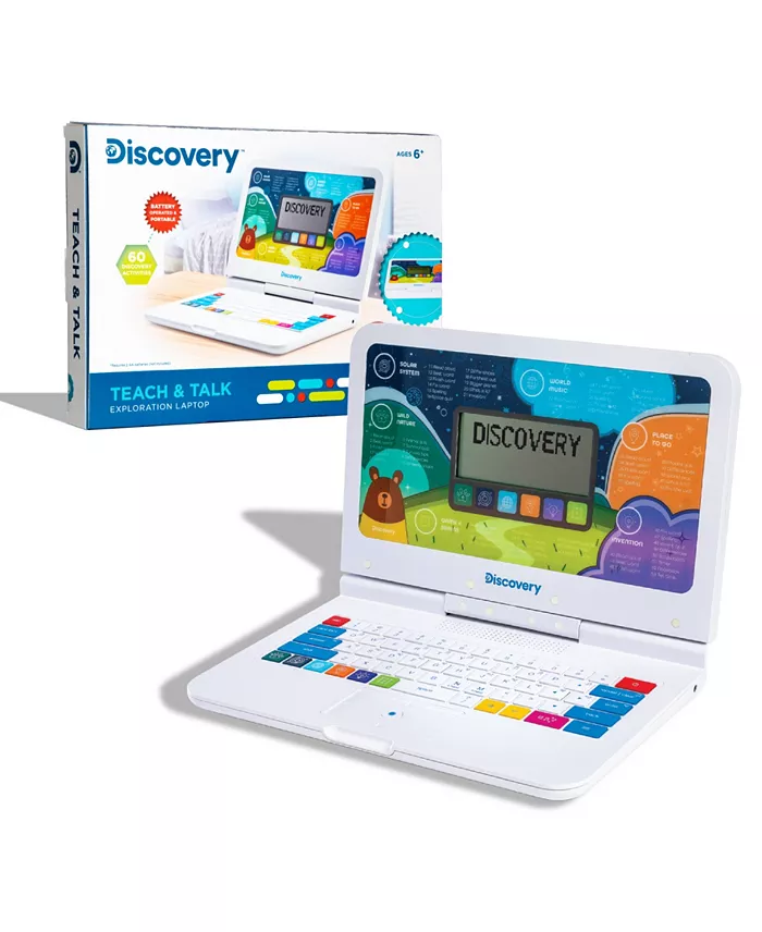 A white children’s laptop in front of its white box