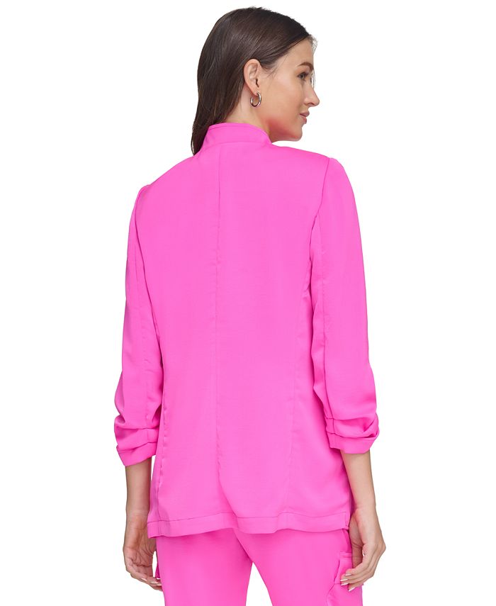 DKNY Women's Madison Ruched Sleeve Jacket Pink Size 10