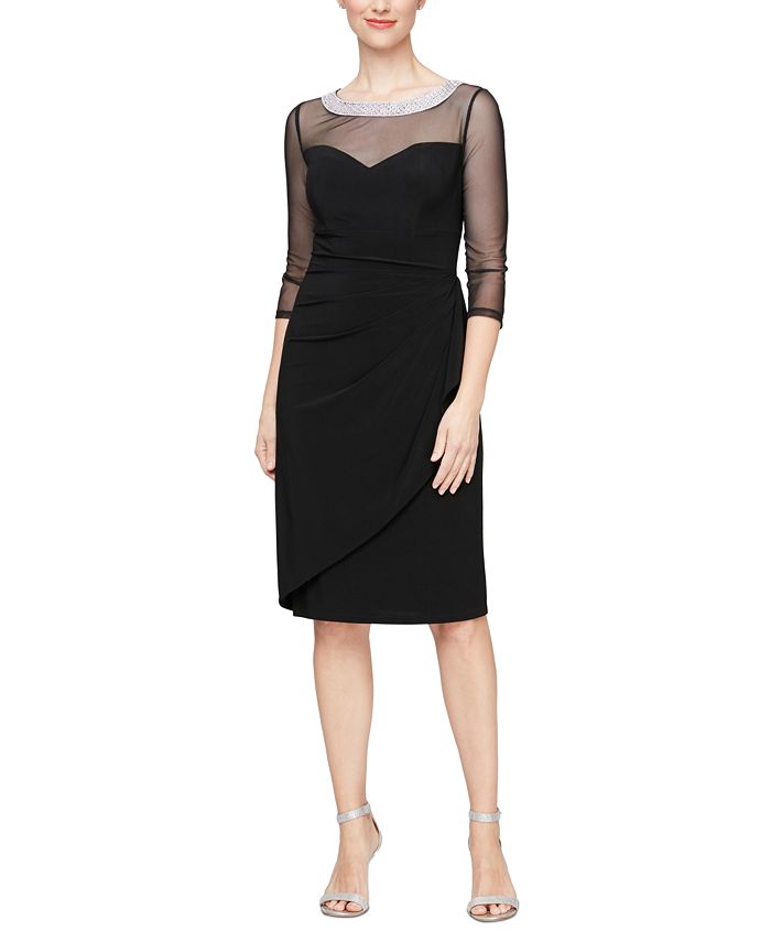 Women s Embellished Illusion Yoke Sheath Dress