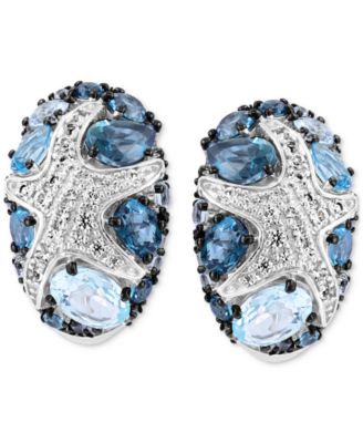 EFFY&reg; Multi-Gemstone Starfish Hoop Earrings (3-3/4 ct. t.w.) in Sterling Silver