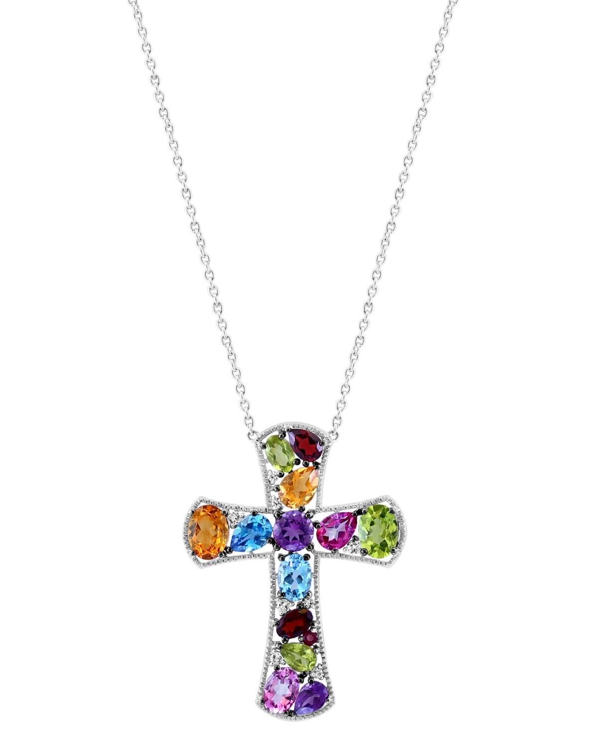 Shop Effy Collection Effy Multi-gemstone Cross 18" Pendant Necklace (9-3/4 Ct. T.w.) In Sterling Silver