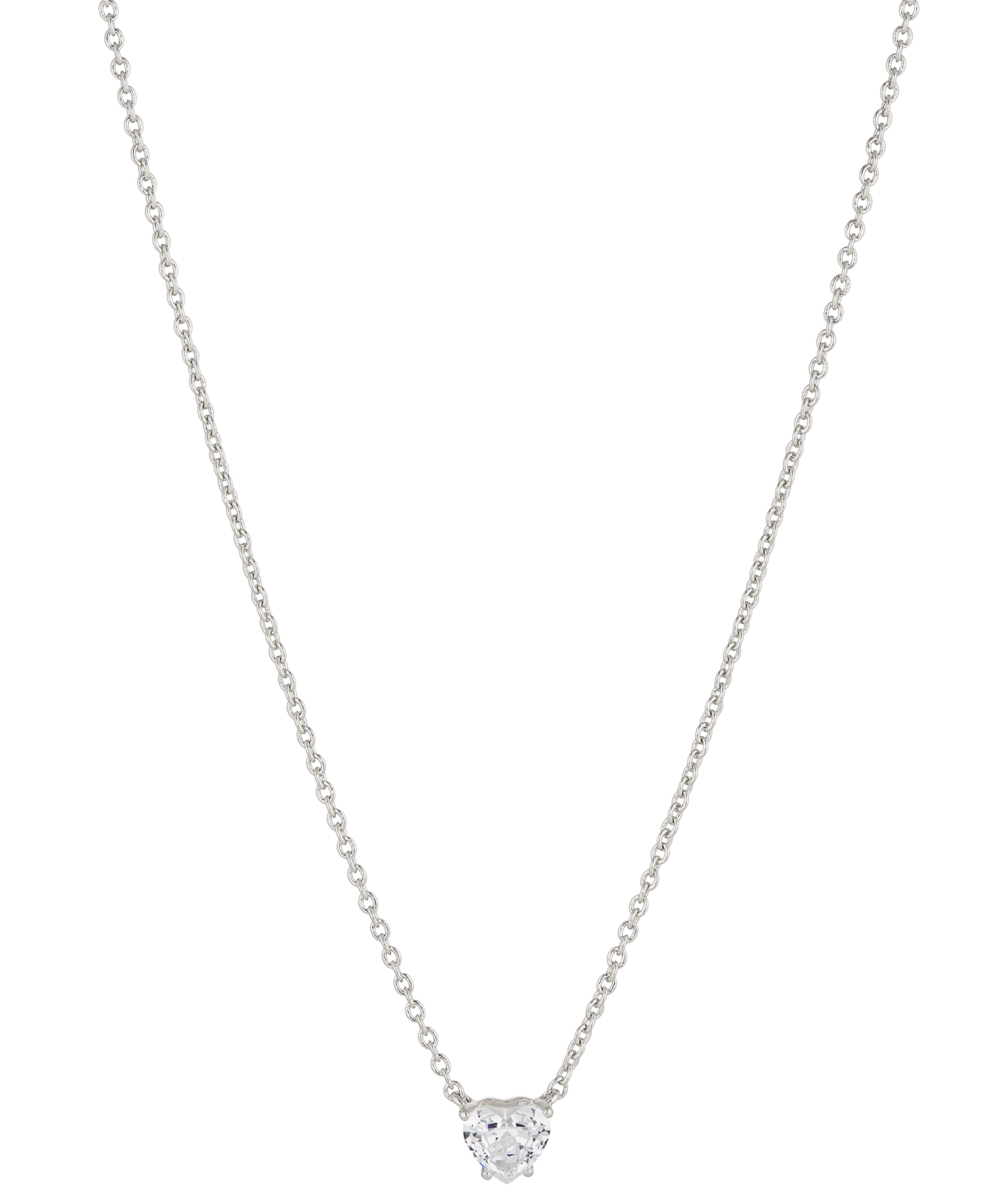 Cubic Zirconia Heart Pendant Necklace, 16" + 2" extender - Silver